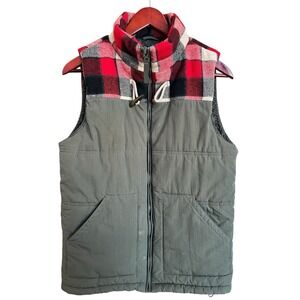 Nineteen Ninety One Vest Mens Medium Olive Plaid Full Zip Fishing Campcore